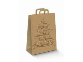 Papiertragetaschen Kraft braun 80 gm2, "Weihnachtsbaum", 260 x 100 x 330 mm,