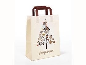 Papiertragetaschen Kraft weiss 70 gm2, "Merry Christmas" 220 x 105 x 280 mm,