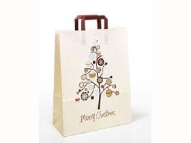 Papiertragetaschen Kraft weiss 80 gm2, "Merry Christmas" 320 x 140 x 420 mm,