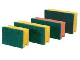 Scheuerschwamm aus PU, 15 x 9.5 x 4.5 cm gelb/grün, mit Griffleiste und abrasivem