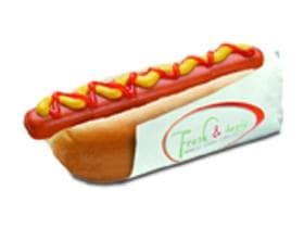 Papierbeutel für Hot Dog, 80 x 210 mm, Standarddruck "Fresh & Tasty"