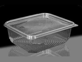 Schalen 750 ml eckig, PET glasklar mit anhängendem Deckel, 160 x 128 x 46mm