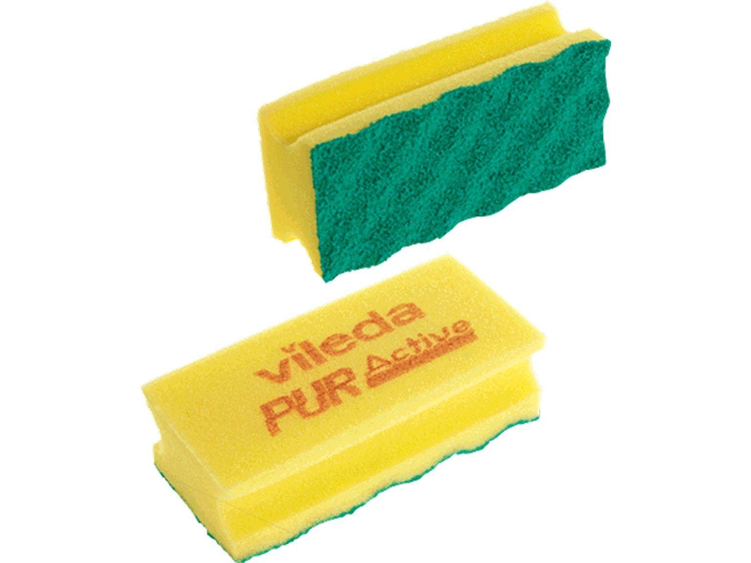 Vileda-GLITZI- Schwamm 7 x 15 cm, Schwamm gelb mit grüner starker Scheuer-