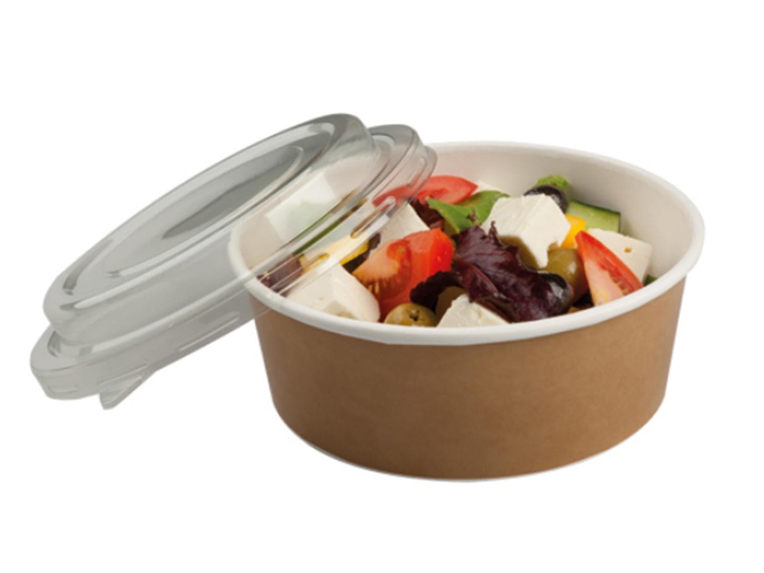 Schale aus Karton mit Deckel 550 ml, rund, hellbraun, innen weiss,