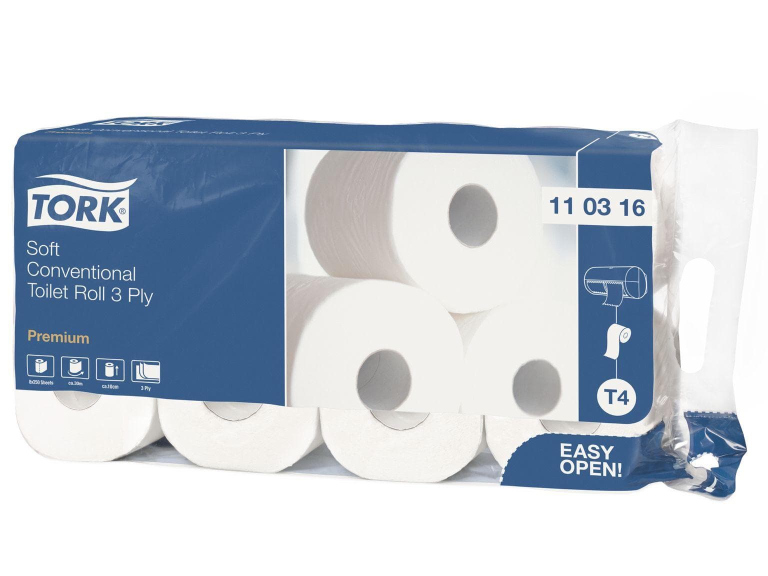 WC-Papier Tork Premium (T4), Tissue, hochweiss, 3-lagig, 250 Coupons