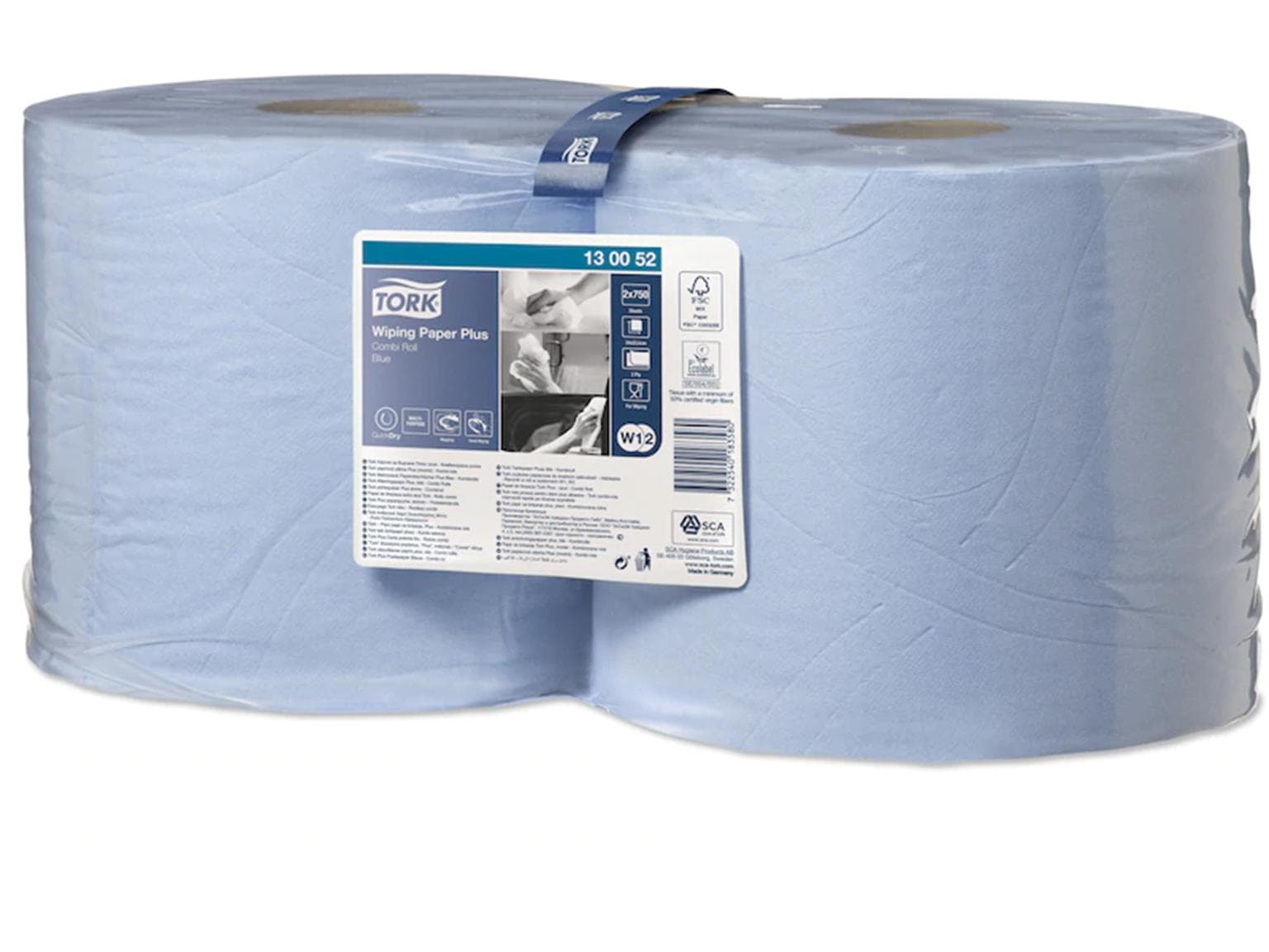 Putztuchrollen Tork, W1/W2-System blau, 2-lagig, 750 Blatt, 23.5 x 34 cm