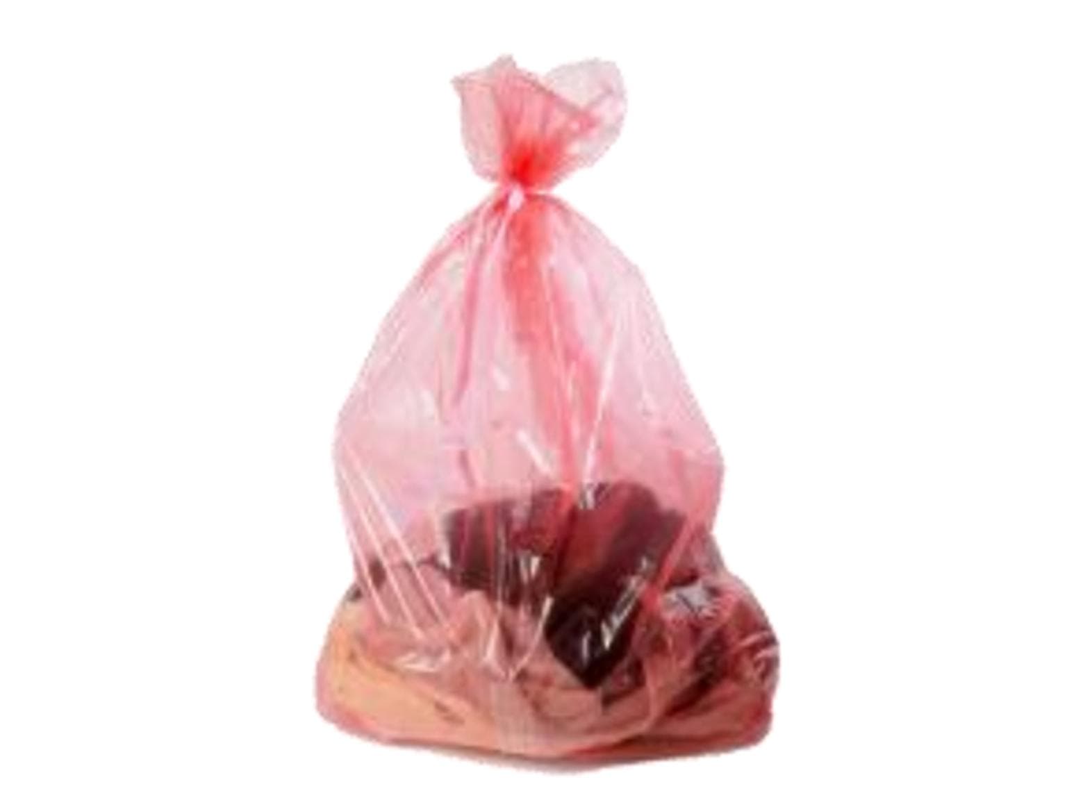 Wäschesack, mit wasserlöslichem Siegel- streifen, 71 x 99 cm, 30 µ, rot-transp.,