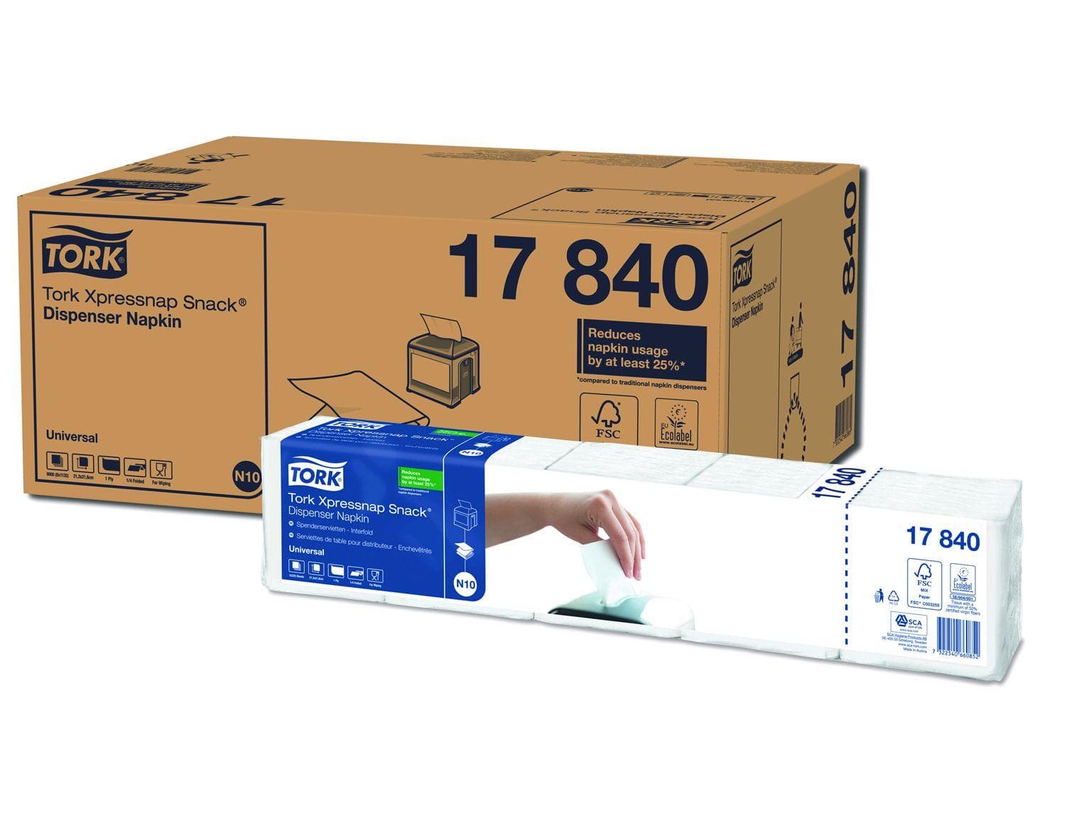 Spenderservietten Tork Xpressnap Snack 1-lagig, 21.6 x 21.3 cm, weiss