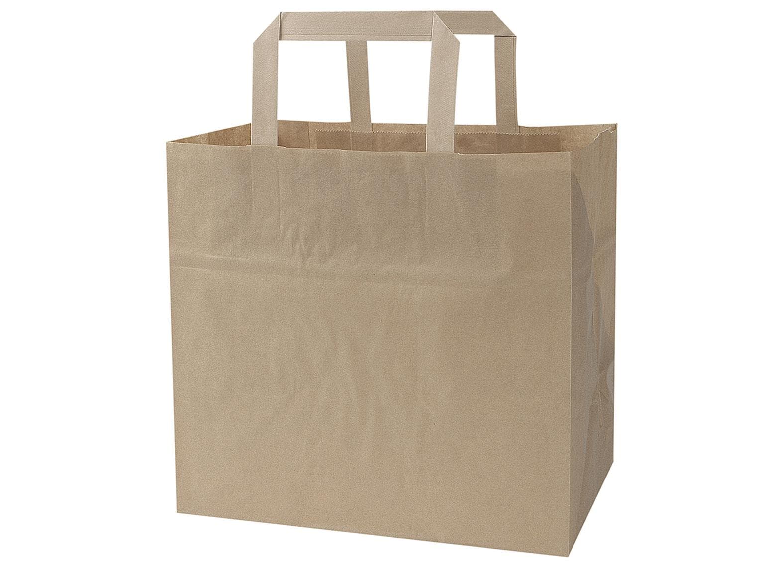 Papiertragetaschen Kraft braun 70 gm2, unbedruckt, 260 x 175 x 245 mm, mit