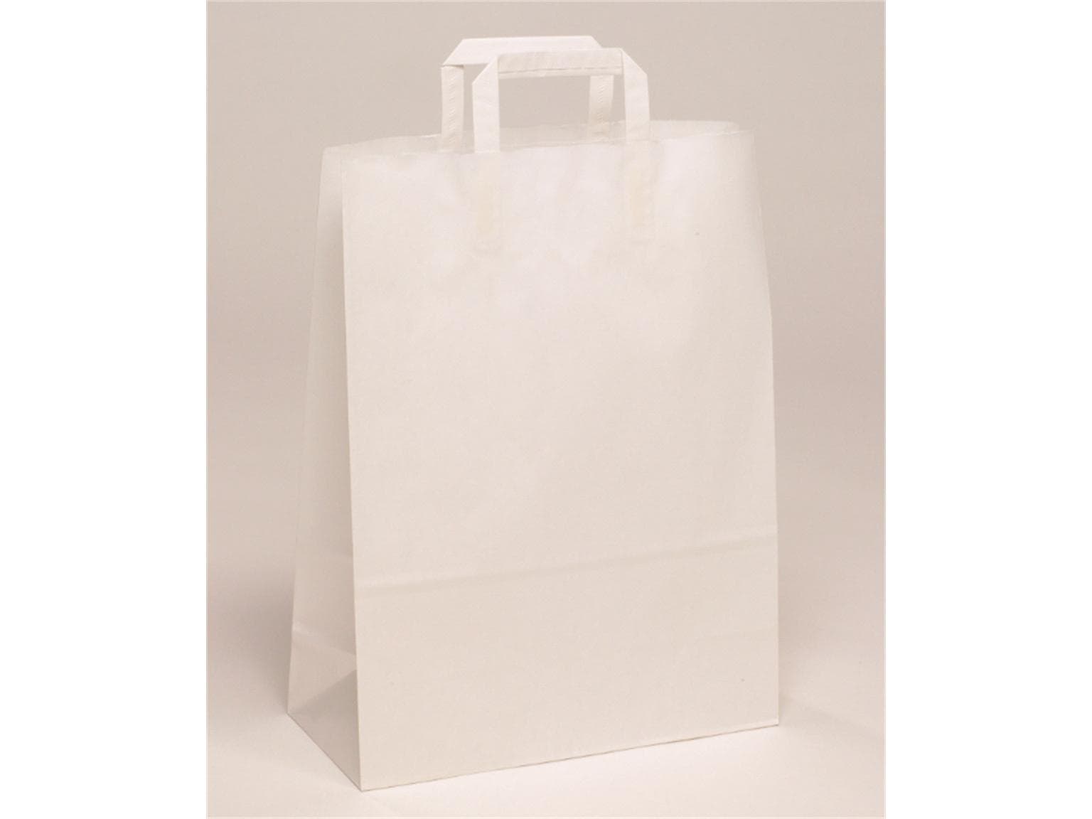 Papiertragetaschen Kraft weiss 80 gm2, 320 x 140 x 420 mm, mit 5-fach