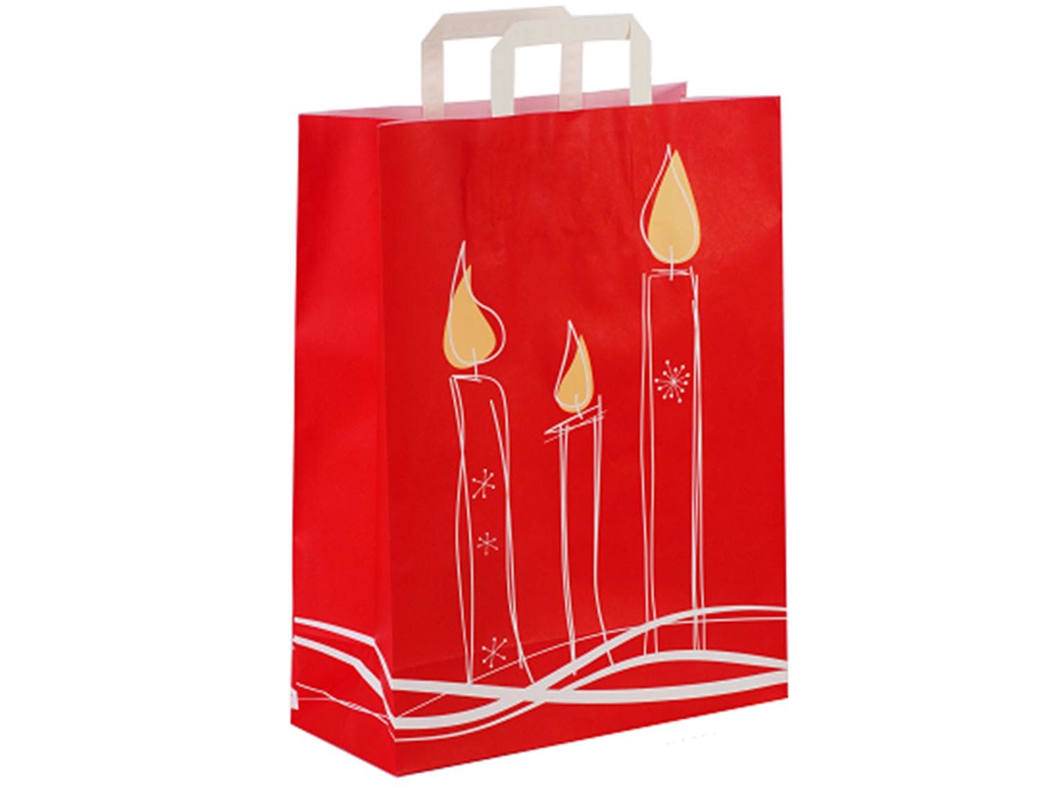 Papiertragetaschen Kraft weiss 70 gm2, "Kerze rot" 220 x 105 x 280 mm,