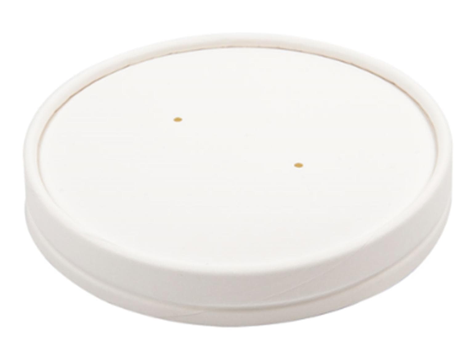 Deckel aus weissem Karton, ø 150 mm, mit Ventillöchern, passend zu Suppenbehälter