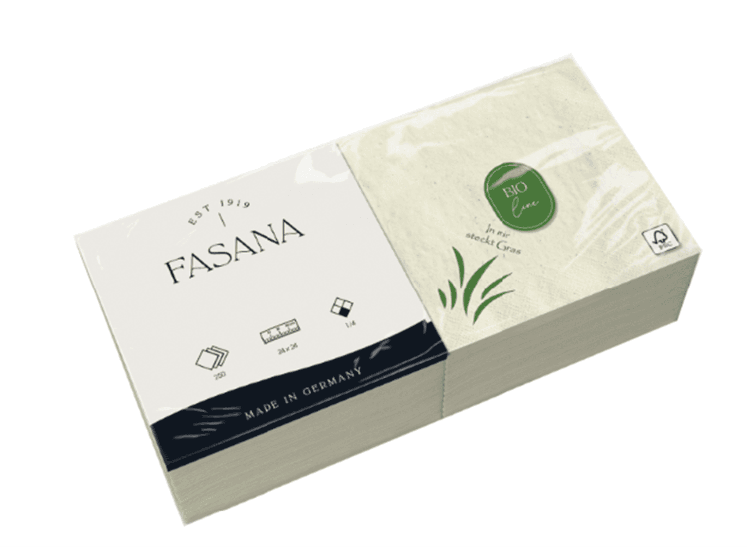 Zelltuchserviette mit Grasanteil 2-lagig 24 x 24 cm, 1/4 Falz, 100% recycelbar