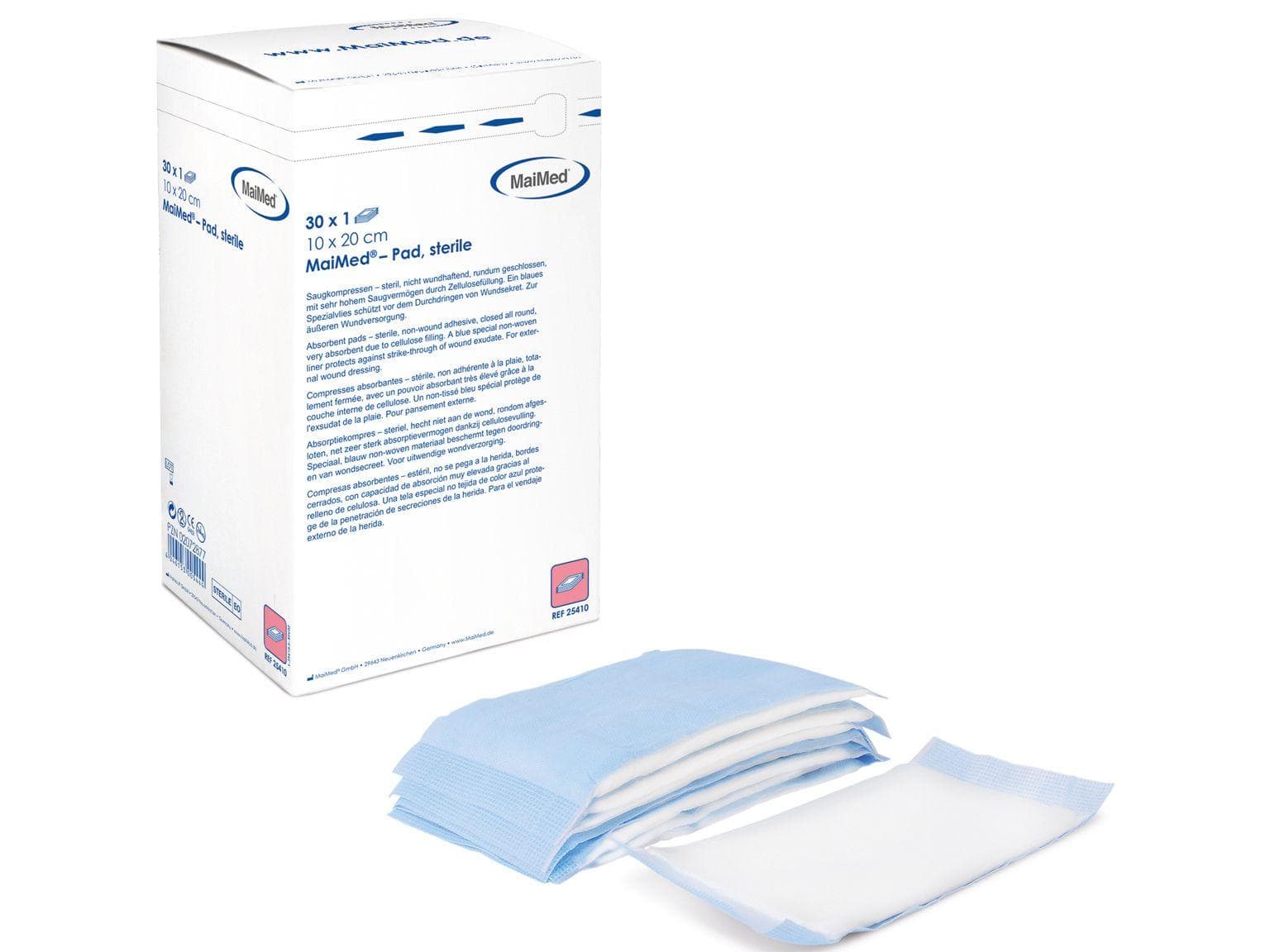 Saugkompressen, steril, 20 x 40 cm, blau, 25 x 1 Stk. / VE