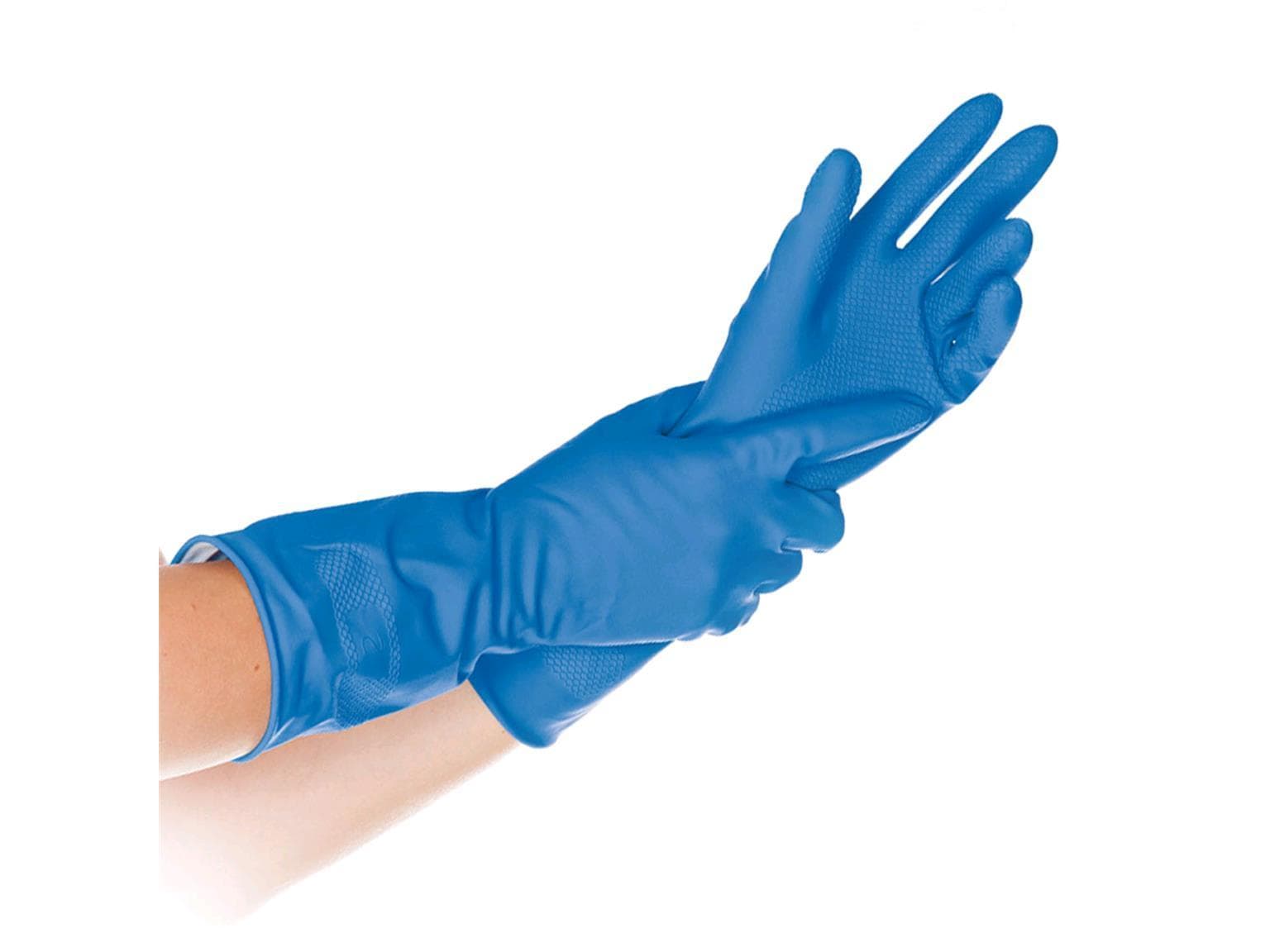 Haushalts-Handschuhe Grösse L, blau, innen baumwollbeflockt, Länge 30 cm,