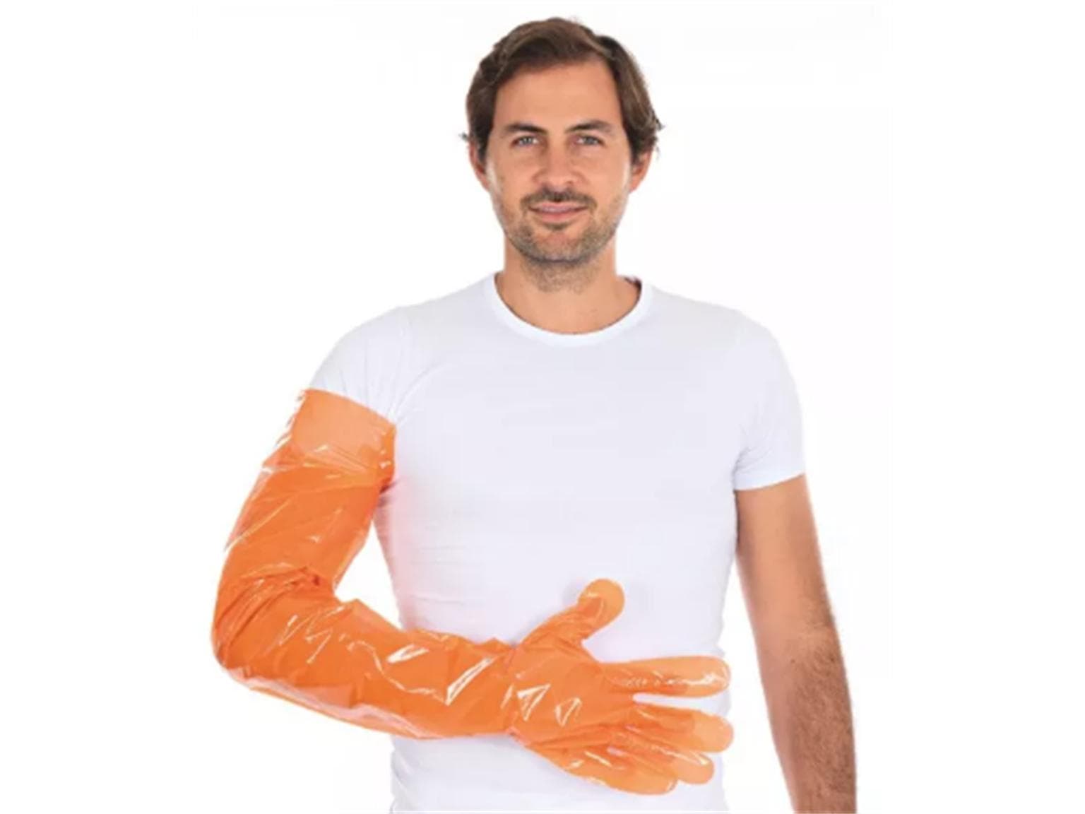 Handschuhe "SOFTLINIE" PE 30my orange, 90 cm lang, Einheitsgrösse,