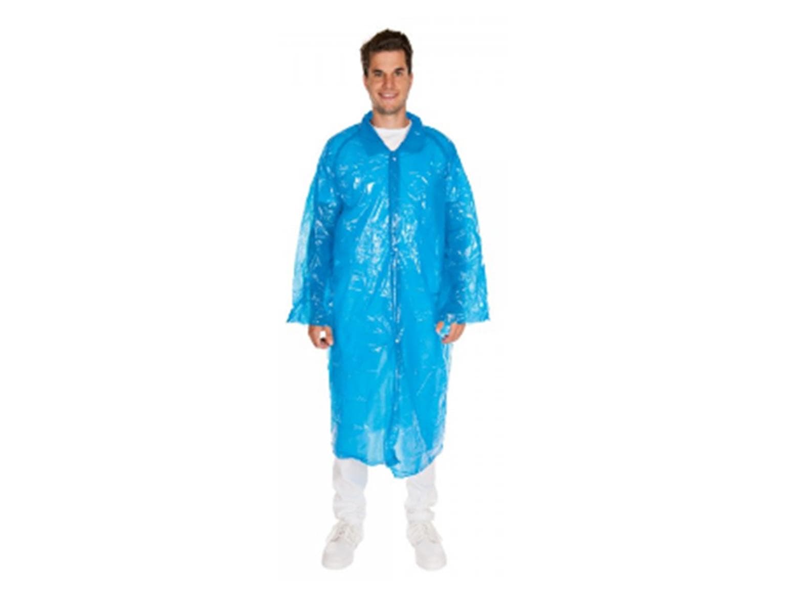 Besucherkittel PE 20 my, 120 cm lang blau, wasserdicht,