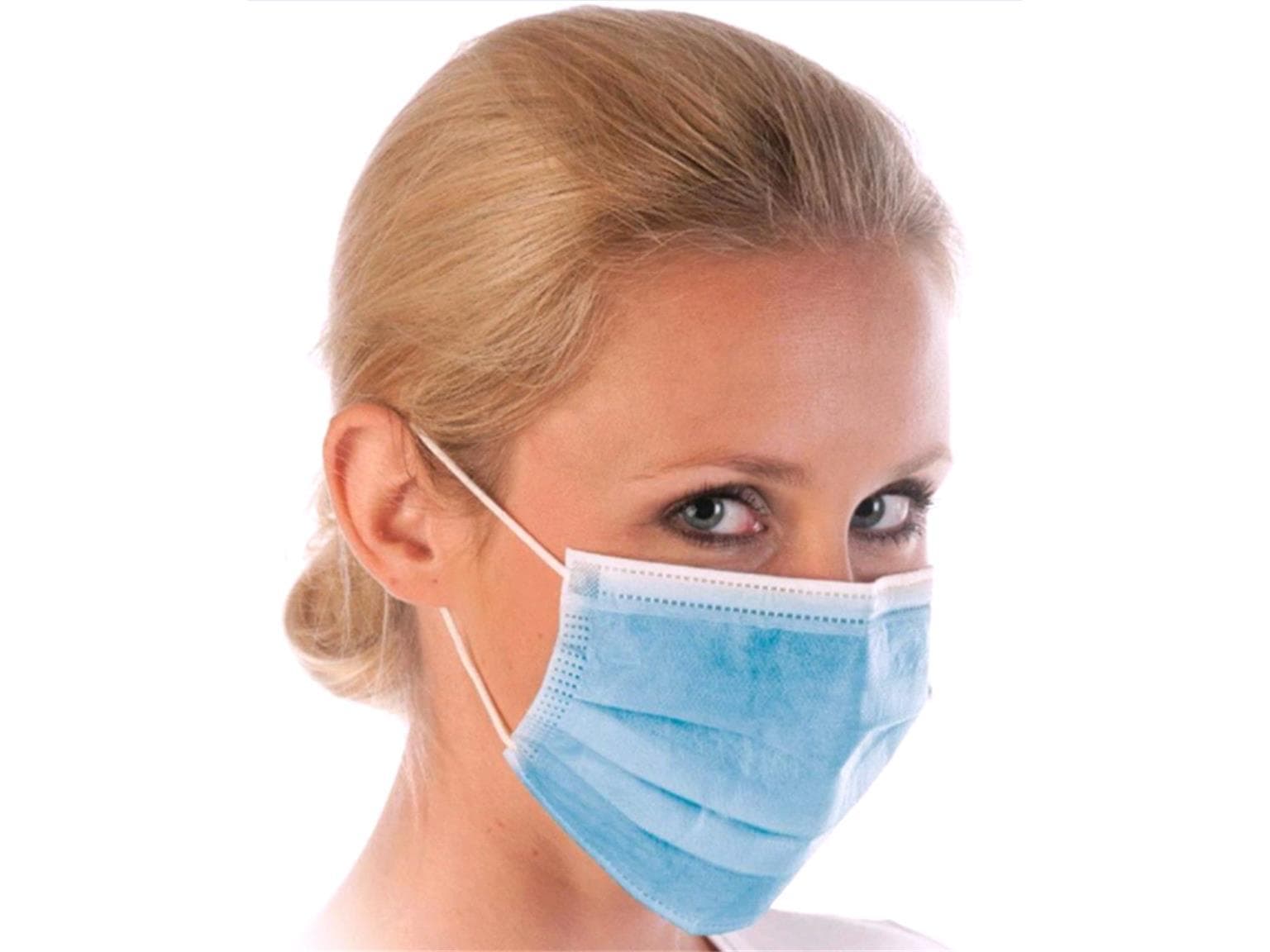 Mundschutz mit Gummibänder, PP-Vlies, 3-lagig, blau, fusselfrei, unsteril,