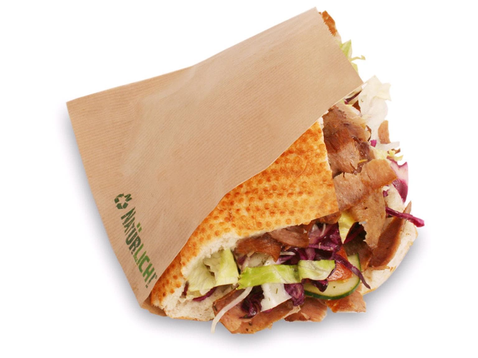 Hamburgerbeutel aus braunem Kraft- papier enggerippt, 15 x 16 cm, 2-seitig