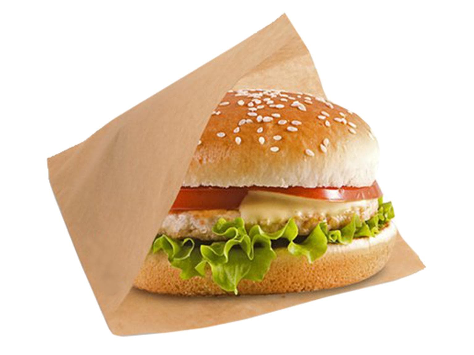 Hamburgerbeutel aus braunem Pergament- ersatz, fettdicht, 15 x 16 cm, 2-seitig