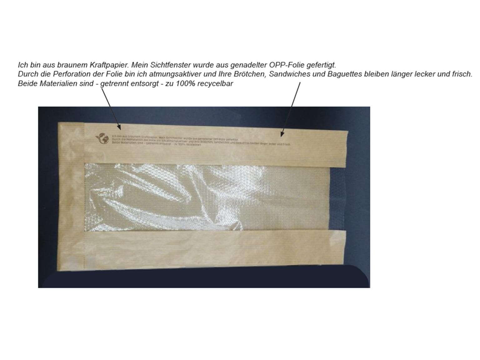 Sichtstreifenbeutel aus braunem Kraft- papier enggerippt, 16 x 6 x 32 cm,