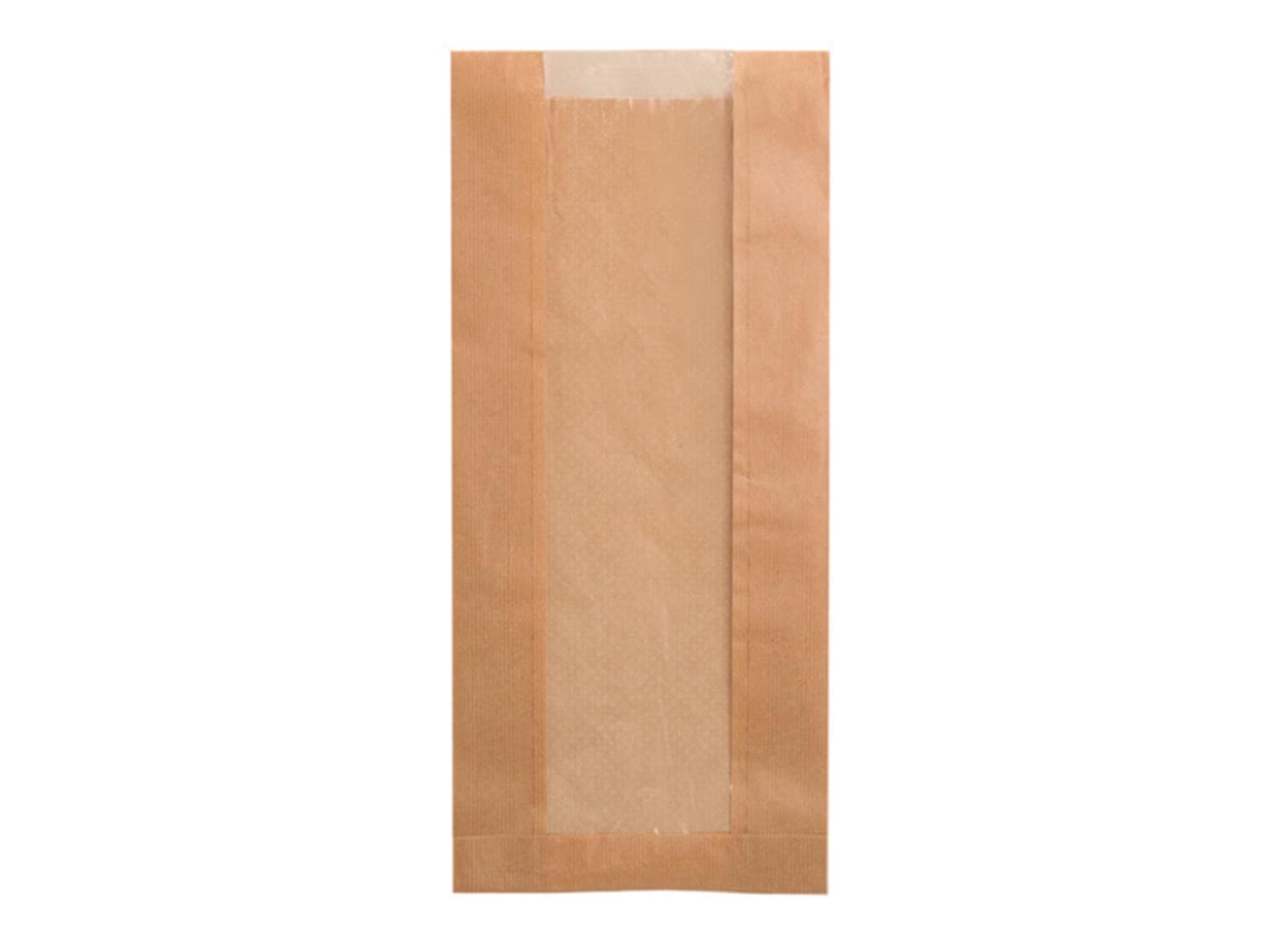 Sichtstreifenbeutel aus braunem Kraft- papier, 16 x 6 x 32 cm, unbedruckt, mit
