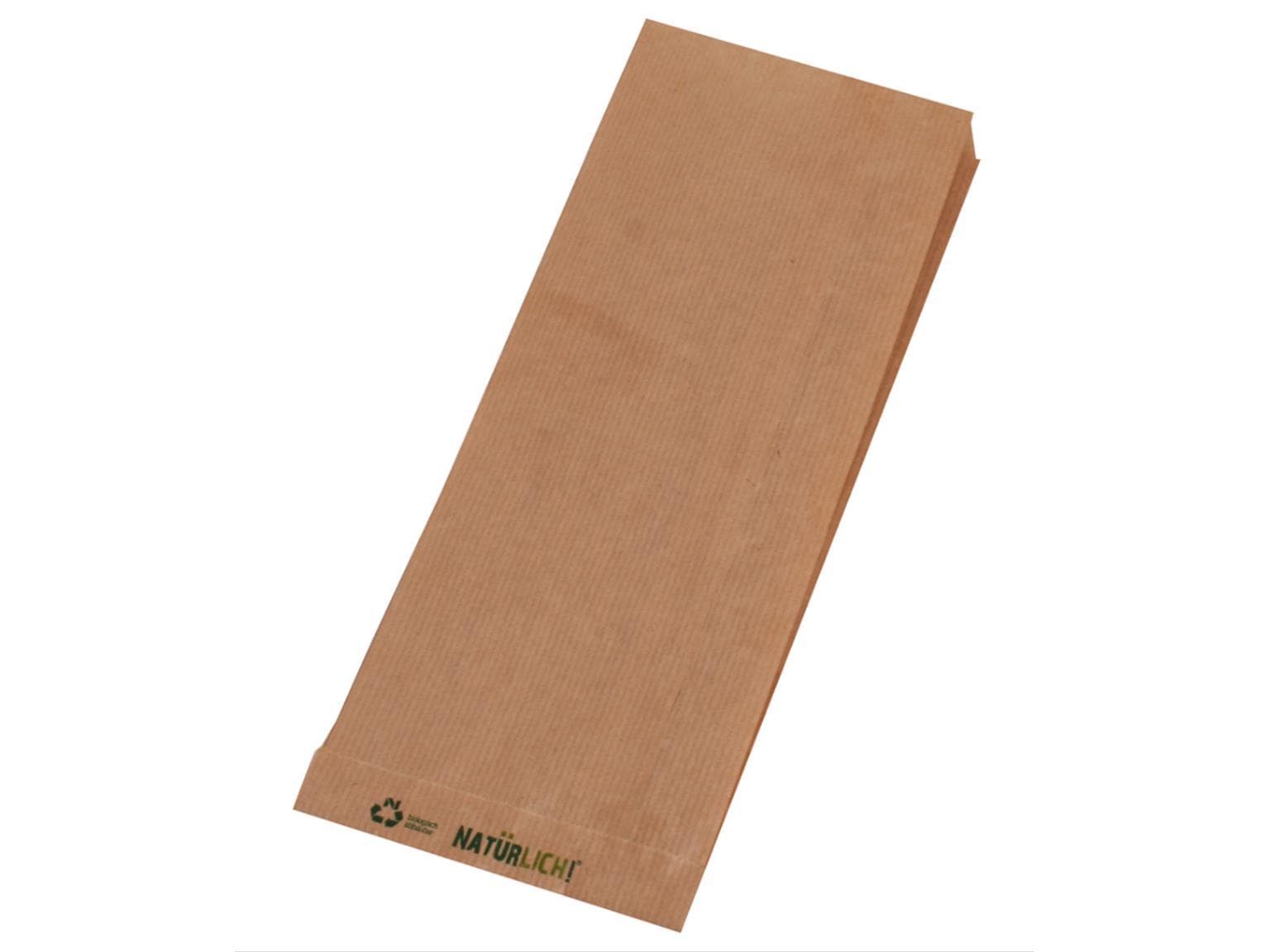 Seitenfaltenbeutel aus braunem Kraft- papier enggerippt, 23 x 9 x 42 cm,
