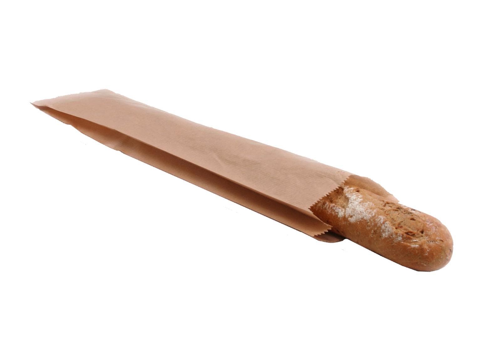 Baguettebeutel aus braunem Kraft- papier enggerippt, 12 x 5 x 58 cm,