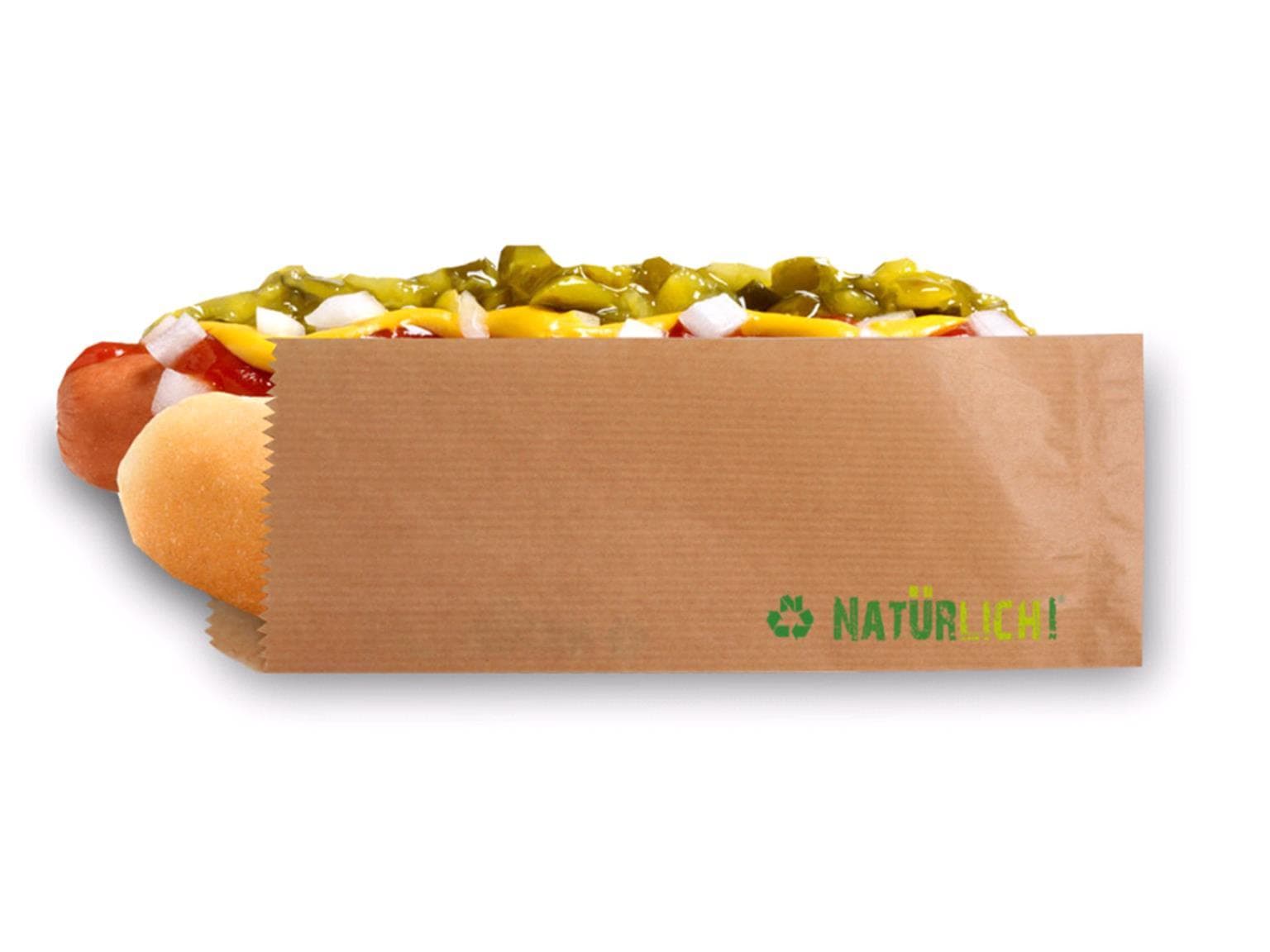 Hot-Dog-Beutel aus braunem Pergament- ersatz, fettdicht, 8 x 21 cm, 2-seitig