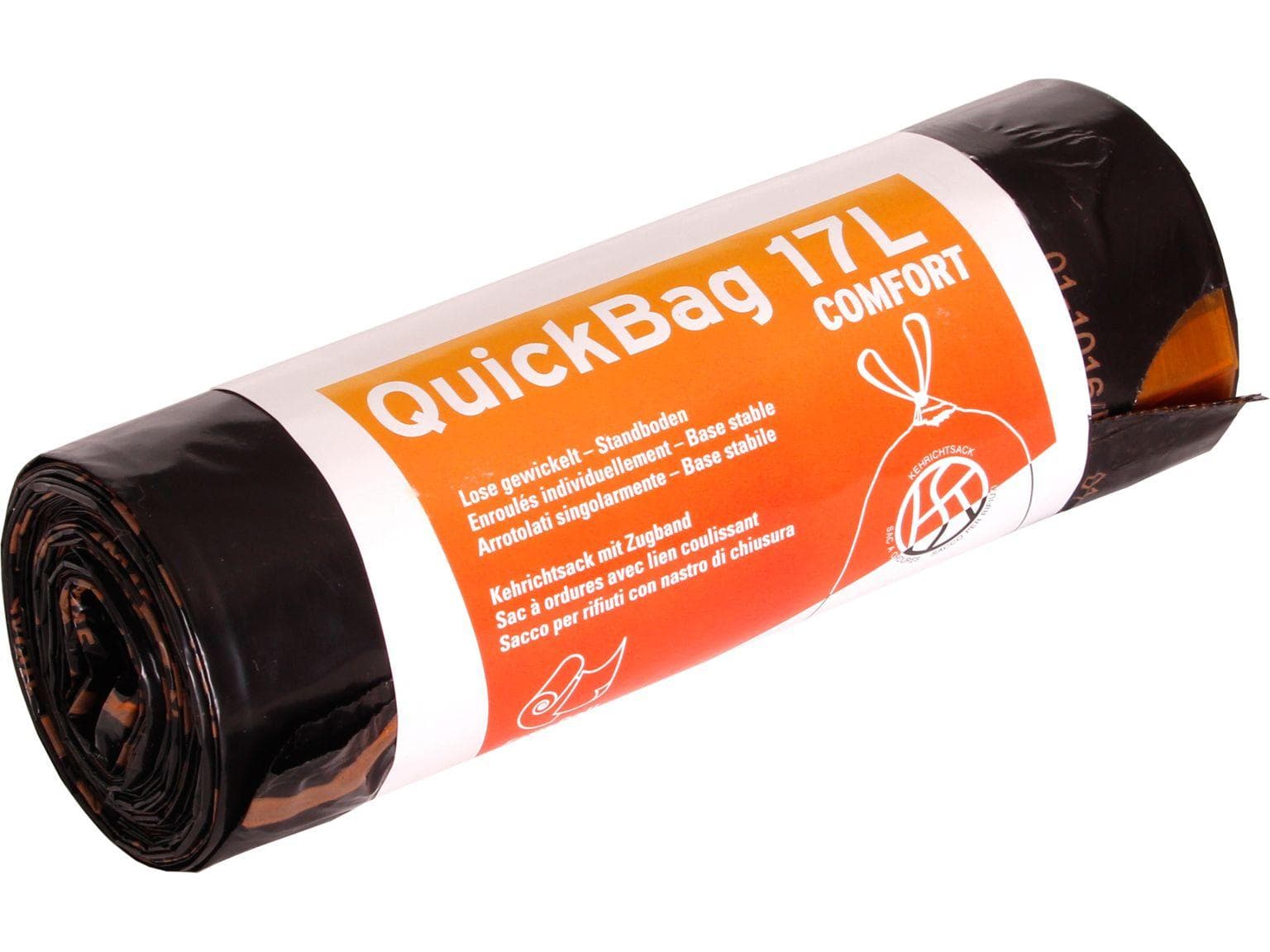 Abfallsäcke Quick-Bag 17 Lt. OKS,schwarz 430 x 500 + 60 mm, mit weissem Zugband