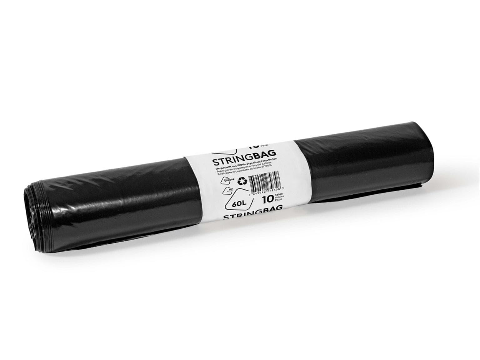Abfallsäcke 60Lt. schwarz OKP, Recycl. 300/270 x 1'000 mm, mit Verschlussband