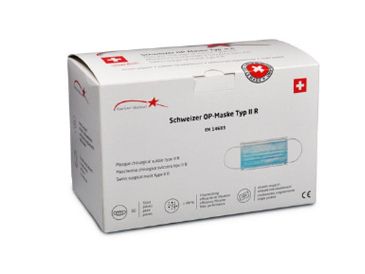 Mundschutz, Supersoft, Typ II R, blau, 3-lagig, einzeln verpackt, allergiefrei