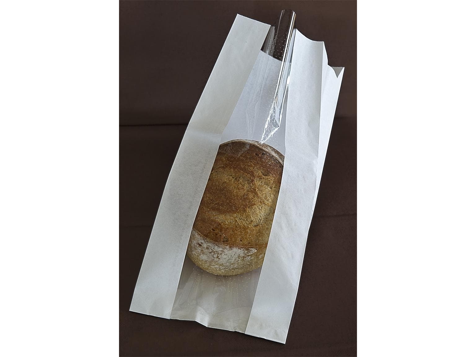 Sichtstreifenbeutel gebl. Kraft 40 gm2, 20 x 10 x 51 cm, mit Sichtfenster aus