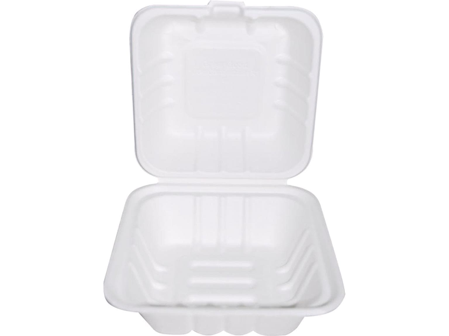 Hamburgerbox aus Bagasse quadratisch, 15 x 15 x 8.5 cm, weiss