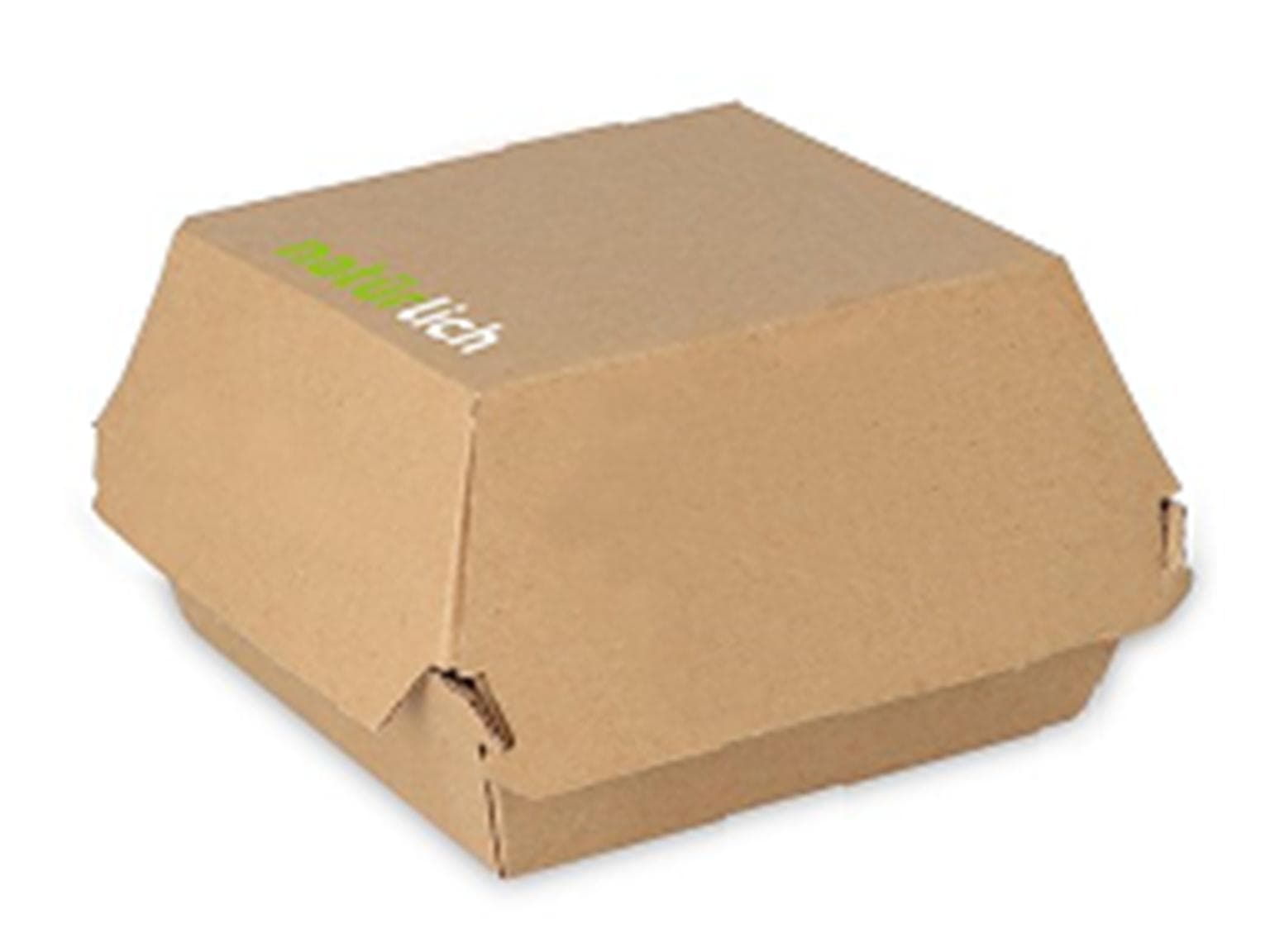 Hamburgerbox eckig aus braunem Karton, 125 x 125 x 100 mm, innen