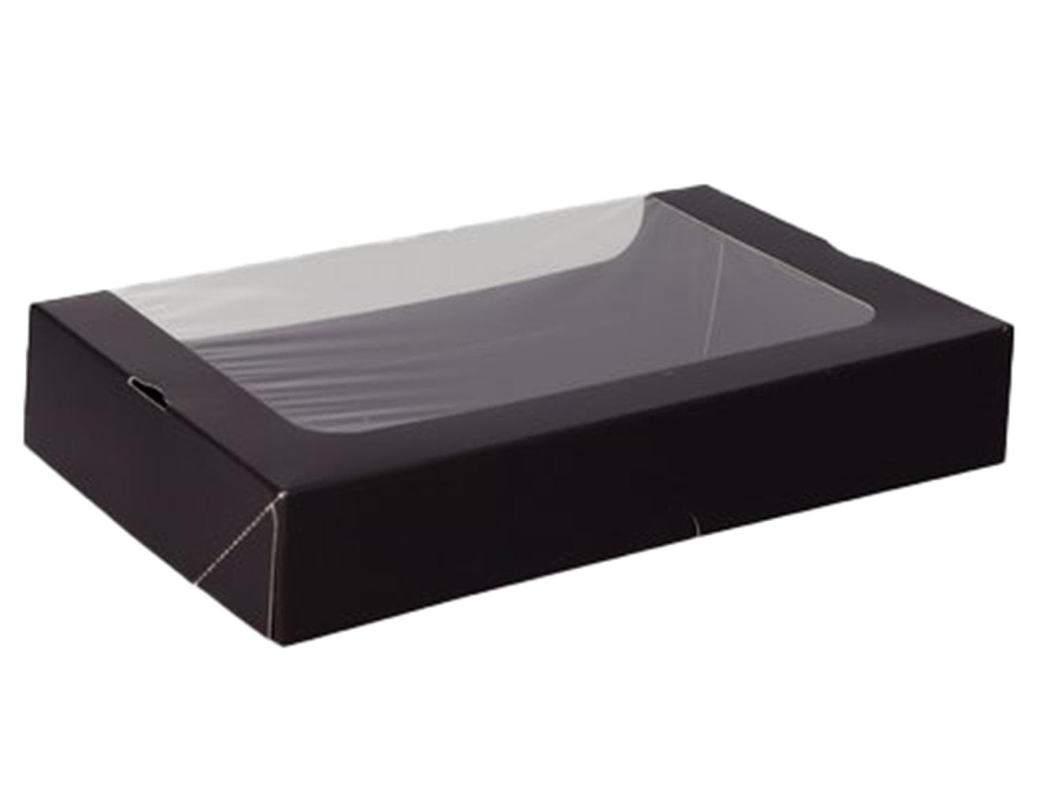 Sushi-Box mit Sichtfenster aus Vollpappe schwarz/schwarz, 160 x 90 x 45 mm, Gr. S