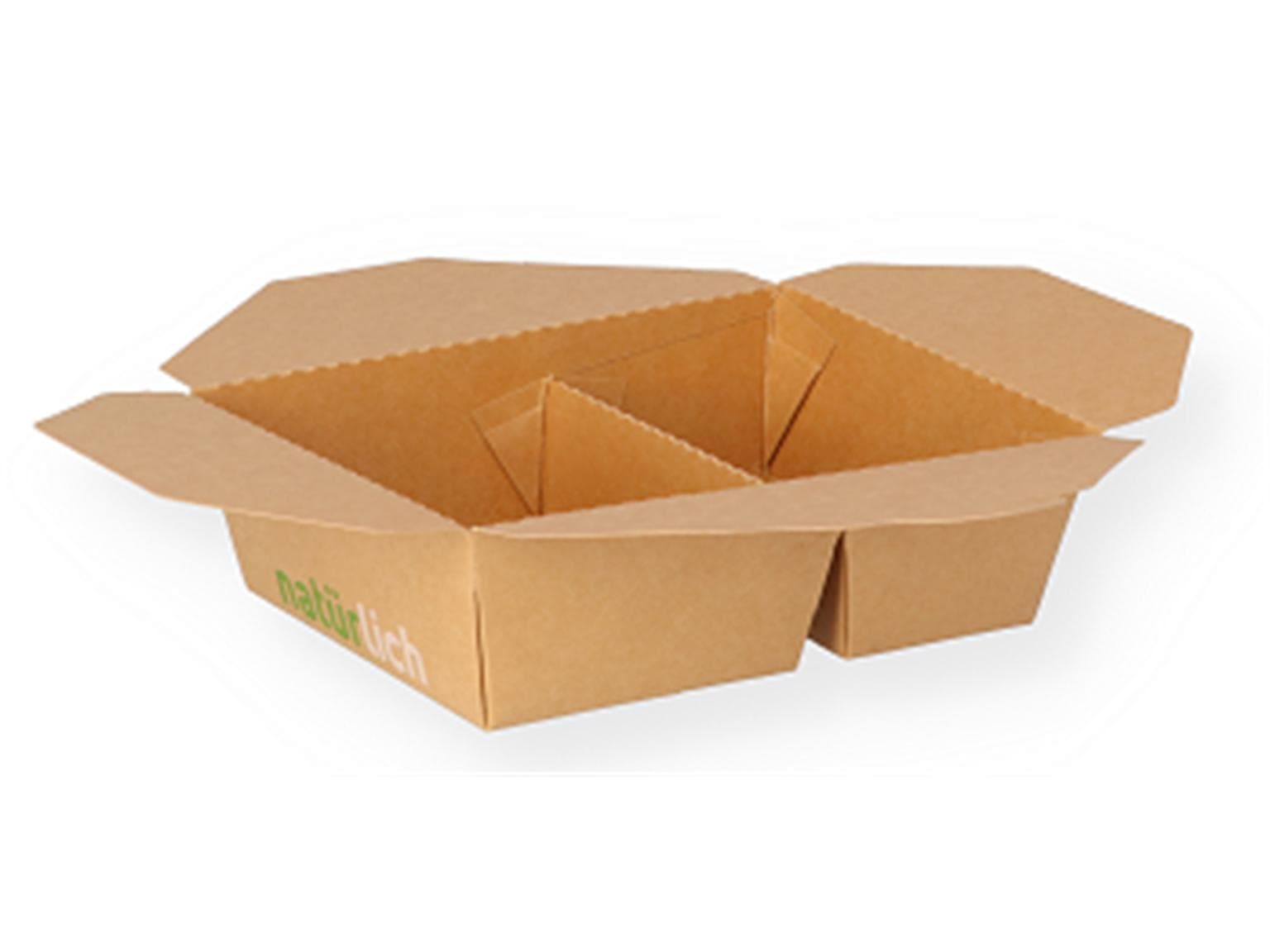 Menubox rechteckig aus braunem Kraft- karton, innen PE-beschichtet, mit