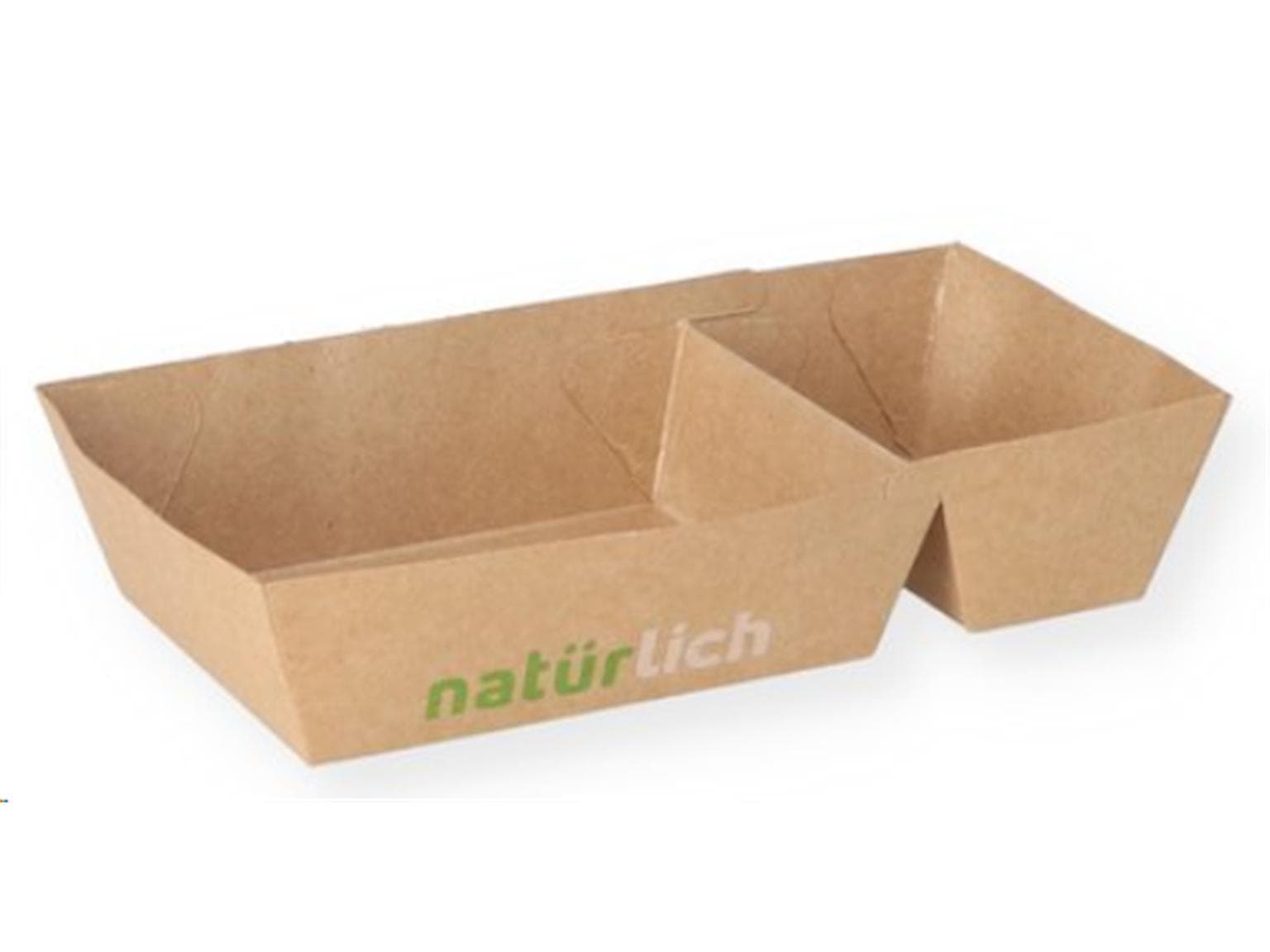 Snackschale aus braunem Karton, mit Dipfach, 165 x 85 x 35 mm (350/150 ml),