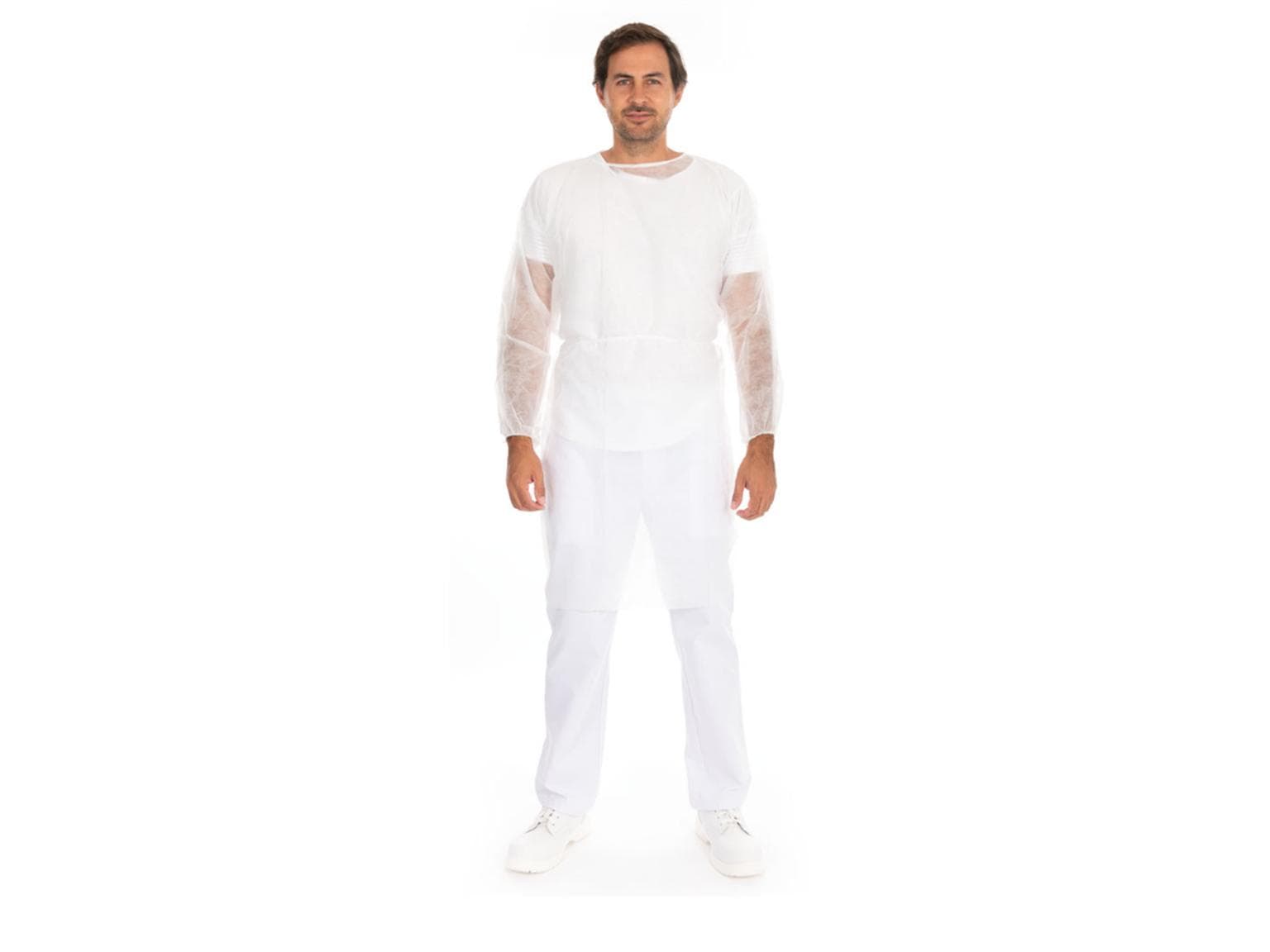 Besucherkittel, PP, 115 x 140 cm, weiss eleastischer Armbund,