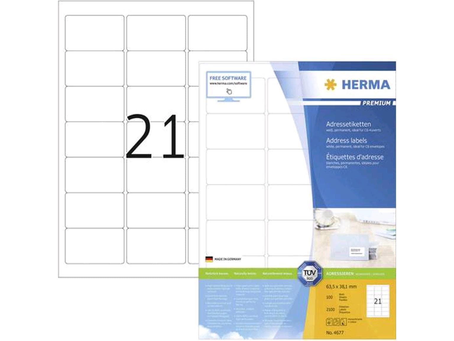HERMA Universal-Etiketten PREMIUM 63.5 x 38.1 mm, weiss