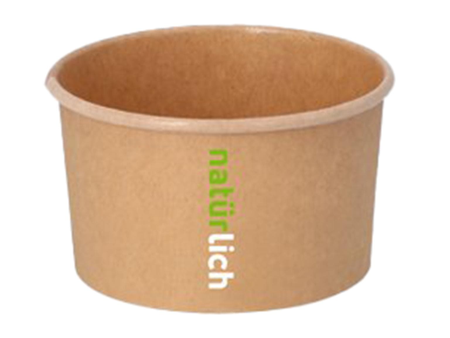 Eisbecher rund aus braunem Kraft- papier, 90 ml, ø 74 mm Höhe 45 mm,