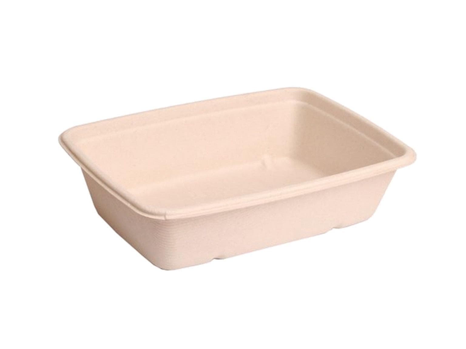 Salatschale aus Bagasse, rechteckig, 23 x 16 x 6 cm, 1050 ml, natur