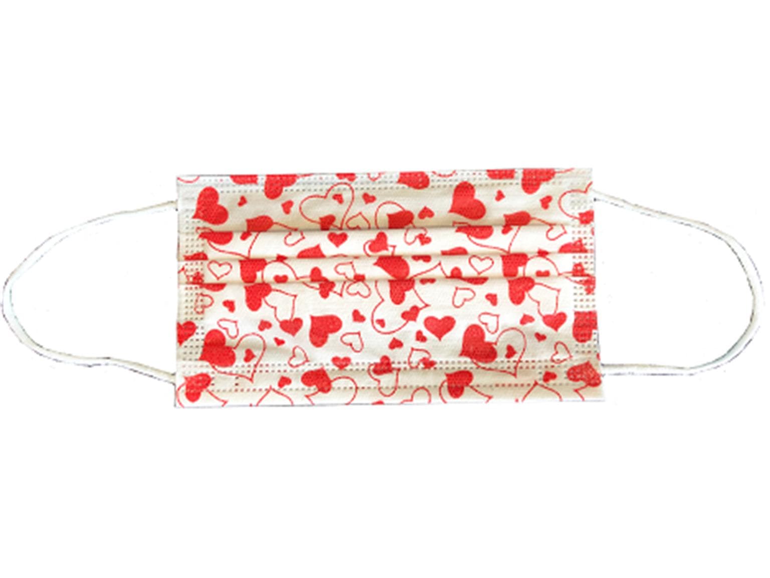 Mundschutzmasken 3-lagig, "Herz", Typ IIR, PP-Vlies, weisse Gummibänder,