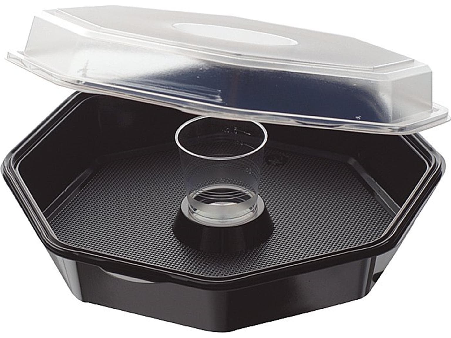 Salatschalen 950 ml aus PS, mit anhängendem Deckel und Dressingglas 90ml