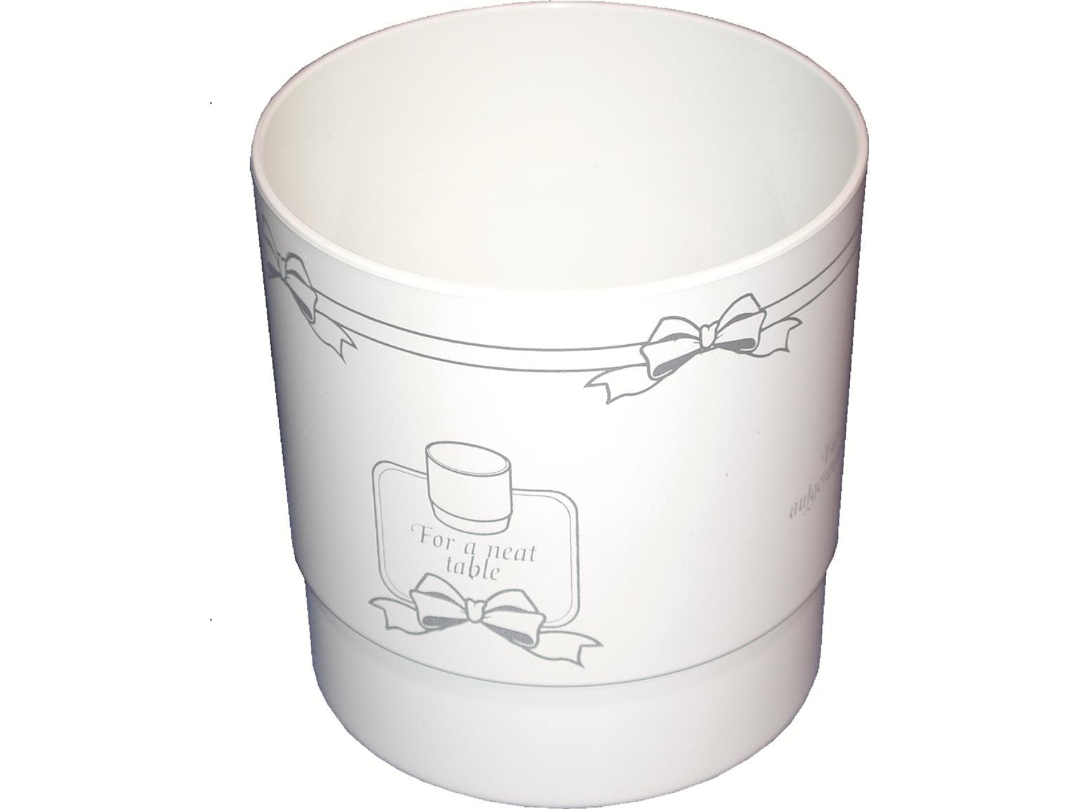 Frühstücksbüchse, Kunststoff weiss, Text 4-sprachig"für einen aufgeräumten Tisch"