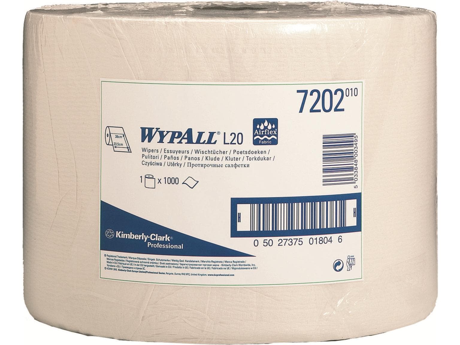 Putztuchrollen Wypall L20 weiss 1-lagig 23.5 x 38 cm, perforiert, 1000 Tücher