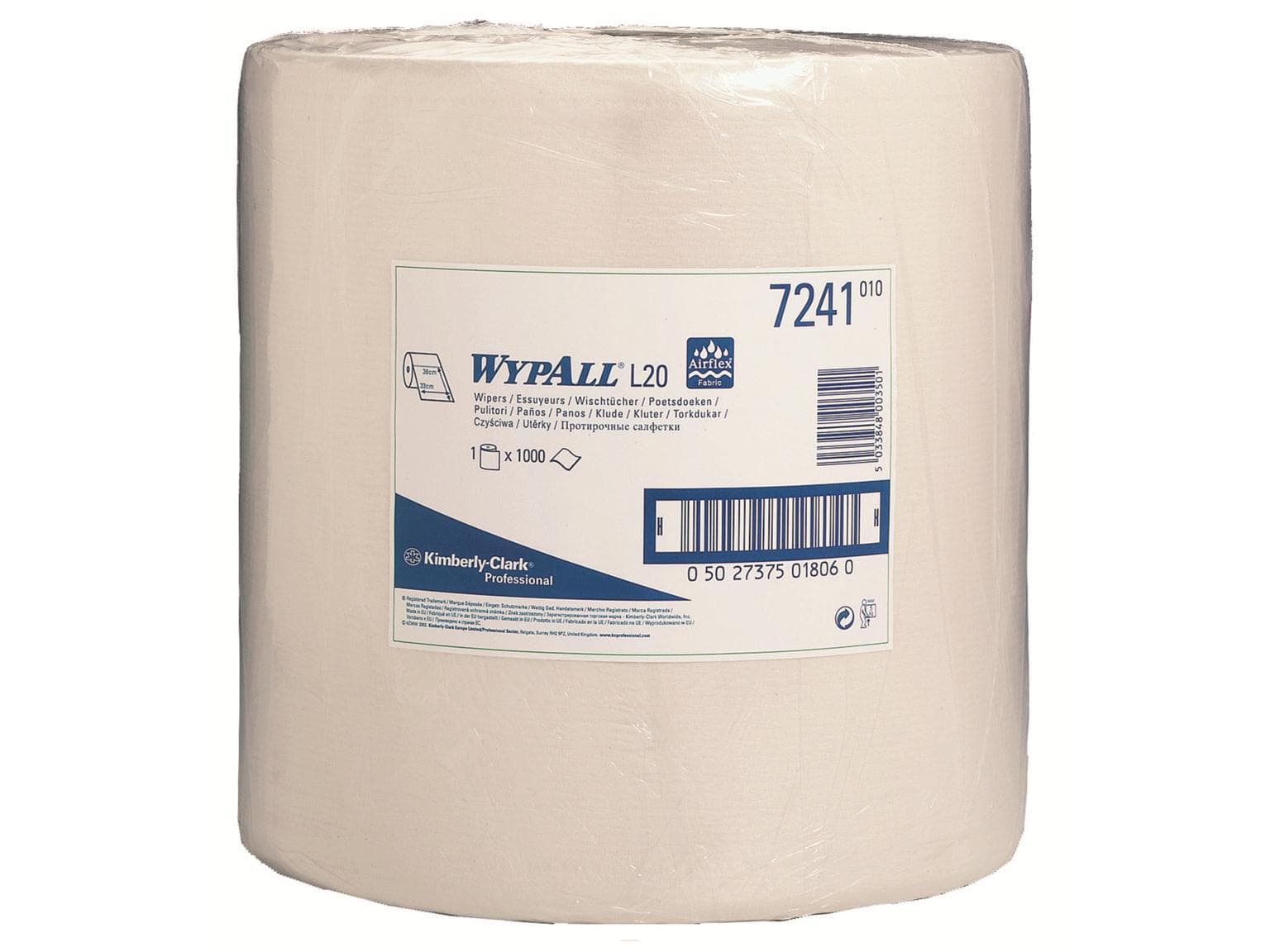 Putztuchrollen Wypall L20 weiss 1-lagig 33 x 38 cm, perforiert, 1000 Tücher