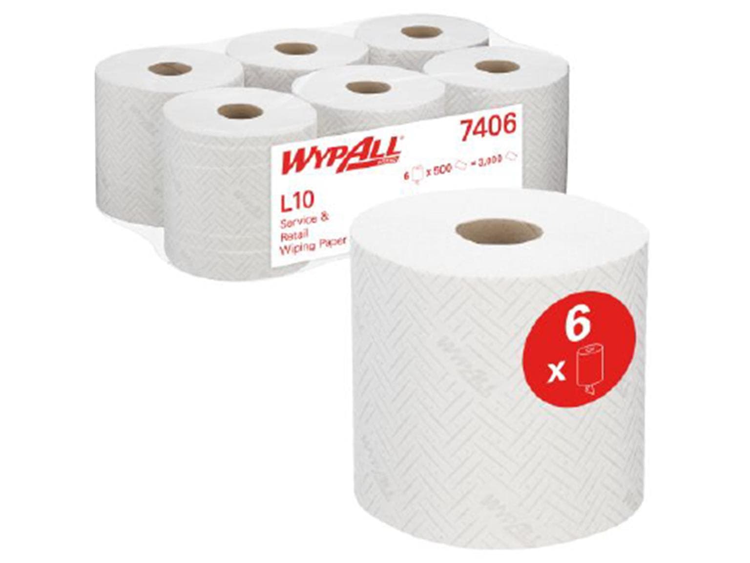 Putztuchrollen Wypall L10 weiss 1-lagig 18.3 x 38 cm, 100% Zellstoff, 500 Tücher