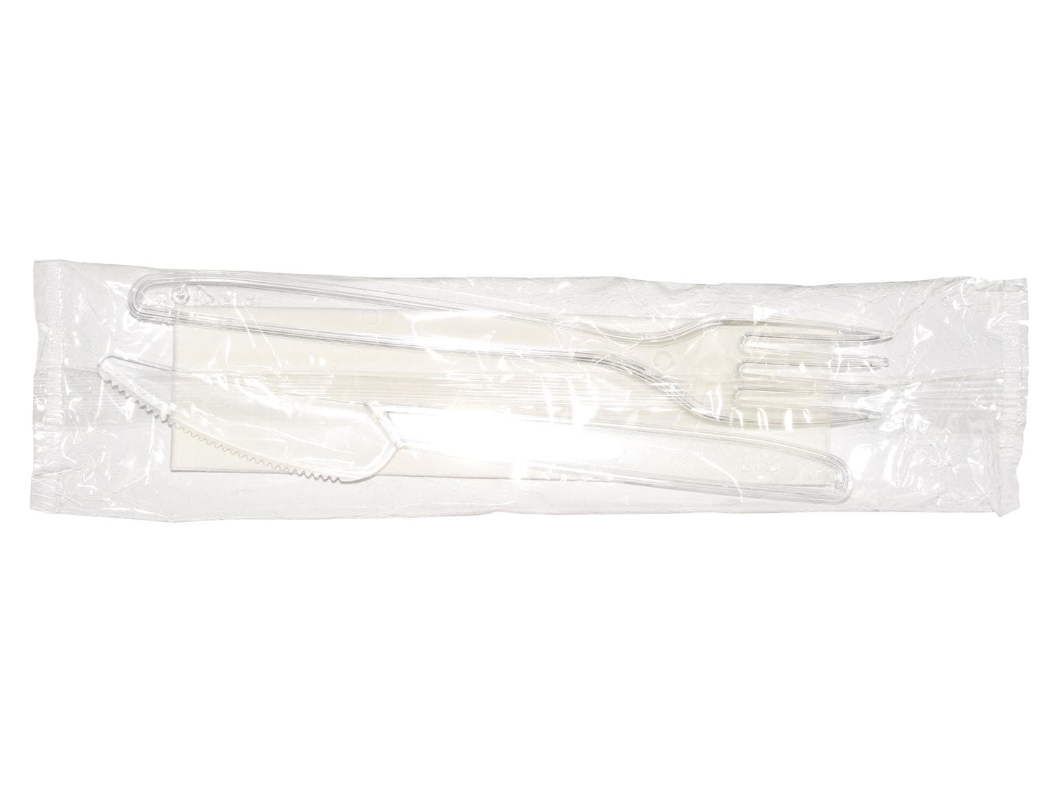 Einweg Besteckset aus Kunststoff (PS) transparent, Messer, Gabel, Serviette
