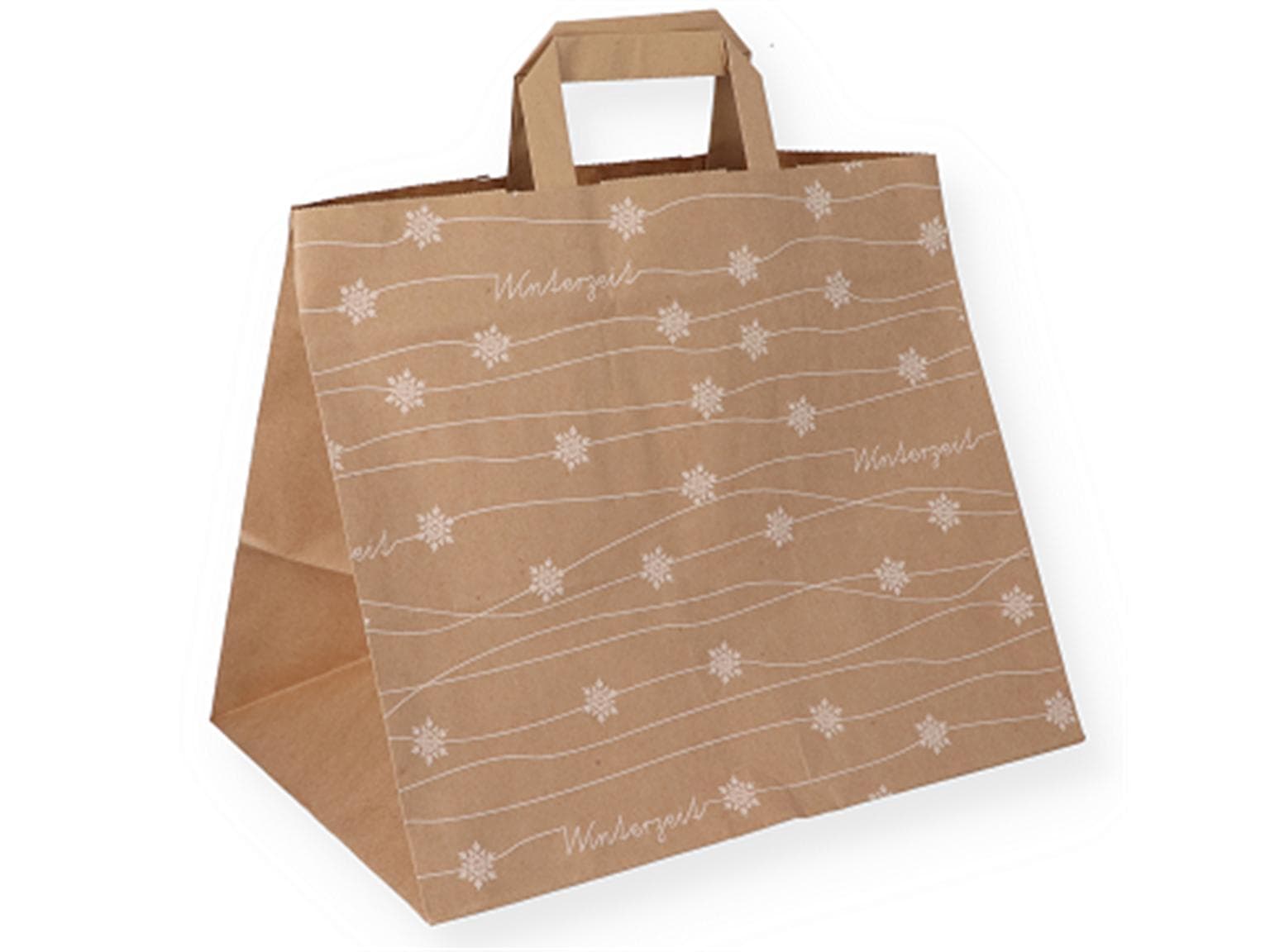 Papiertragetaschen Take-Away aus braunem Kraftpapier 70 gm2, 32 + 22 x 27 cm,